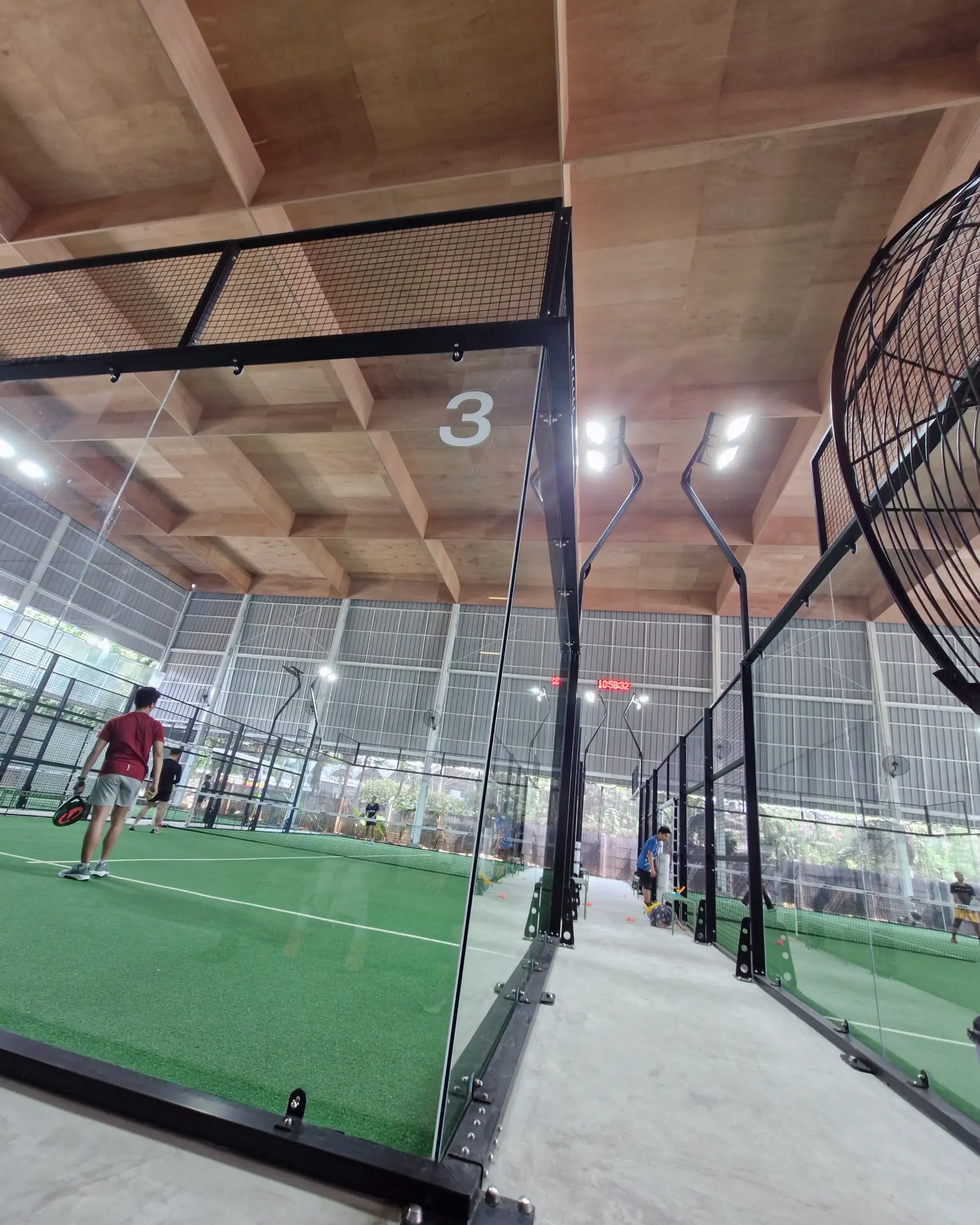 Court 3 under the timber ceiling